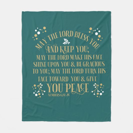 Gold Turquoise Blessing Numbers Scripting Prayer Fleece Deken (Voorkant)