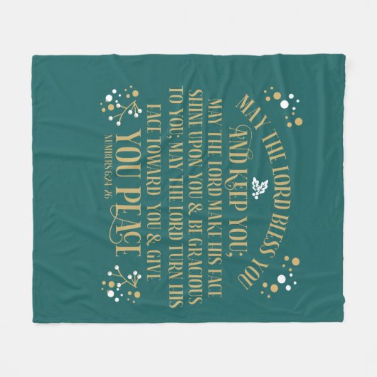 Gold Turquoise Blessing Numbers Scripting Prayer Fleece Deken (Voorkant (Horizontaal))