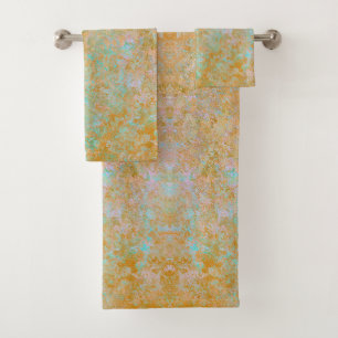 Gold & Turquoise Blue Patina Alcohol Ink Abstract Bad Handdoek
