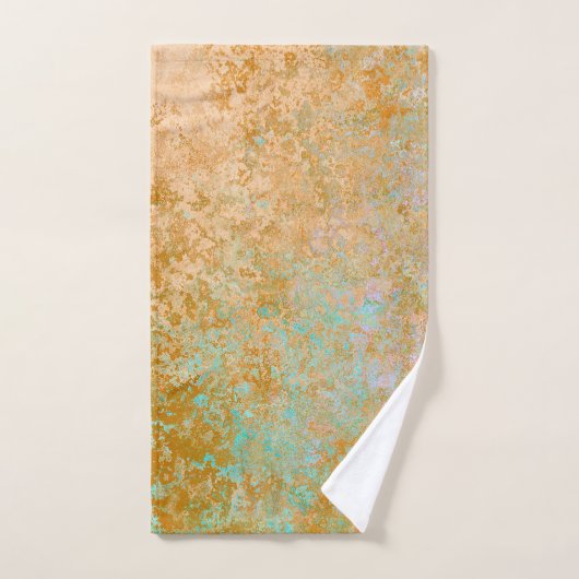 Gold & Turquoise Blue Patina Alcohol Ink Abstract Bad Handdoek (Handdoek)