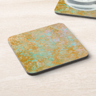 Gold & Turquoise Blue Patina Alcohol Ink Abstract Bier Onderzetter