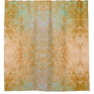 Gold & Turquoise Blue Patina Alcohol Ink Abstract Douchegordijn