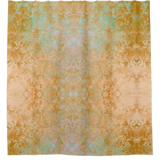 Gold & Turquoise Blue Patina Alcohol Ink Abstract Douchegordijn (Voorkant)