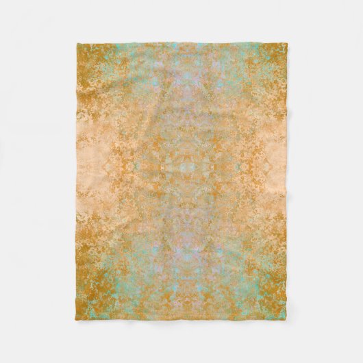 Gold & Turquoise Blue Patina Alcohol Ink Abstract Fleece Deken (Voorkant)