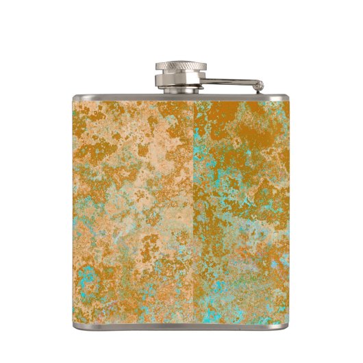 Gold & Turquoise Blue Patina Alcohol Ink Abstract Heupfles (Achterkant)