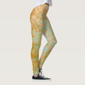 Gold & Turquoise Blue Patina Alcohol Ink Abstract Leggings (Rechts)