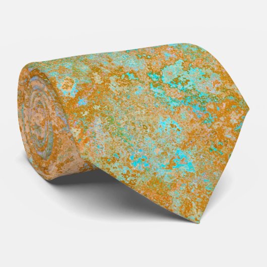 Gold & Turquoise Blue Patina Alcohol Ink Abstract Stropdas (Opgerold)