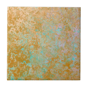 Gold & Turquoise Blue Patina Alcohol Ink Abstract Tegeltje