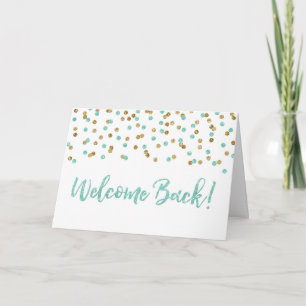 Gold Turquoise Confetti Welcome Back Kaart