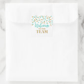Gold Turquoise Confetti Welkom bij Team Vierkante Sticker (Tas)