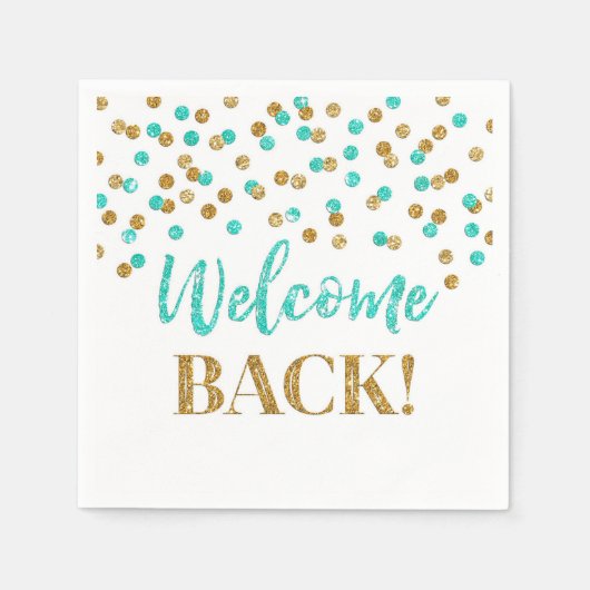 Gold Turquoise Confetti Welkom terug Napkins Servet (Voorkant)