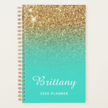 Gold Turquoise Glitter Ombre Personalized