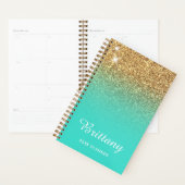 Gold Turquoise Glitter Ombre Personalized Planner (Display)