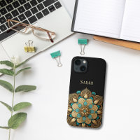 Gold Turquoise Lotus Flower Black