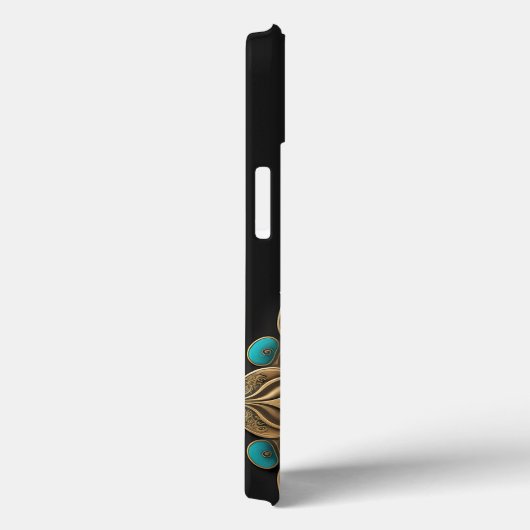 Gold Turquoise Lotus Flower Black Case-Mate iPhone Case (Achterkant / Rechts)