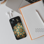 Gold Turquoise Lotus Flower Black Monogram Case-Mate iPhone Case