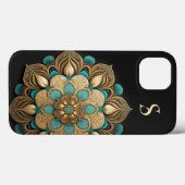 Gold Turquoise Lotus Flower Black Monogram Case-Mate iPhone Case (Achterkant (horizontaal))