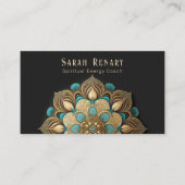 Gold Turquoise Lotus Flower Black Visitekaartje (Voorkant)