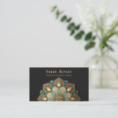Gold Turquoise Lotus Flower Black Visitekaartje (Staand voorkant)