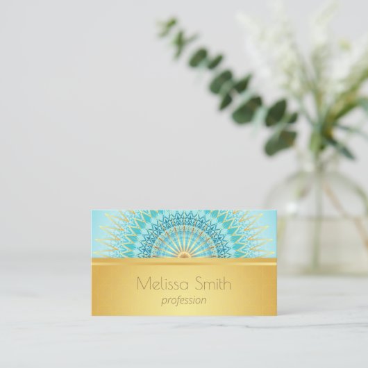 Gold Turquoise Mandala QR Code Visitekaartje (Staand voorkant)