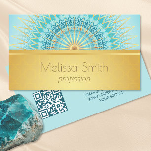 Gold Turquoise Mandala QR Code Visitekaartje