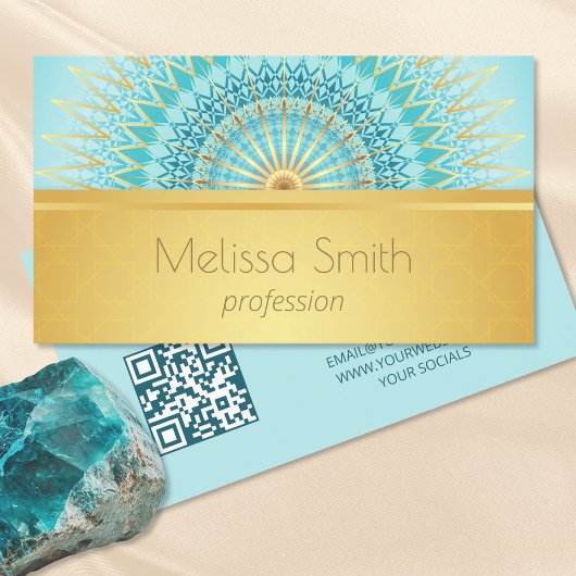 Gold Turquoise Mandala QR Code Visitekaartje