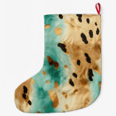 Gold Turquoise Mint Animal Koeienhuid Grote Kerstsok (Achterkant)