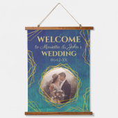 Gold Turquoise Rustic Crystal Wedding Welcome Sign Hangend Wandkleed (Voorkant)