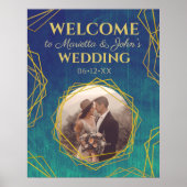Gold Turquoise Rustic Crystal Wedding Welcome Sign Poster (Voorkant)