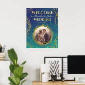 Gold Turquoise Rustic Crystal Wedding Welcome Sign Poster (Thuiskantoor)