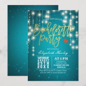 Gold Turquoise String Lights Bachelorette Party Kaart (Voorkant / Achterkant)