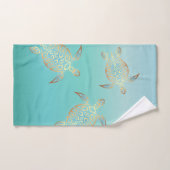 Gold Turquoise Turtles Coastal Maritime Handdoek (Handdoek)