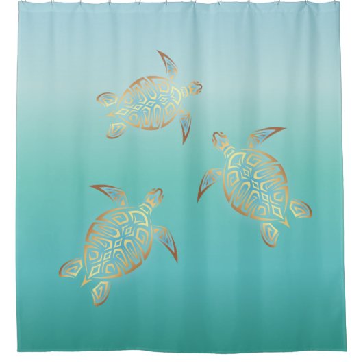 Gold Turquoise Turtles Douchegordijn (Voorkant)