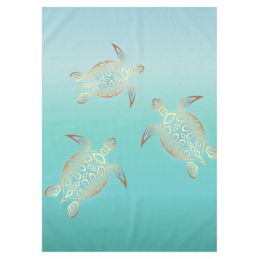 Gold Turquoise Turtles Tafelkleed (Voorkant)