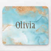 Gold Turquoise Waterverf Abstracte naam Modern Muismat (Voorkant)
