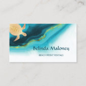 Gold Turtle Blauwgroen Ink Beach Front Rentes Visitekaartje (Voorkant)