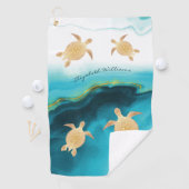 Gold Turtle Blauwgroen Ink Monogram Beach Golfhanddoek (Insitu)