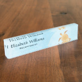 Gold Turtle Blue Ink Monogram Coastal Naambordje (Zijkant)