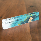 Gold Turtle Blue Waterverf Coastal Naambordje (Zijkant)