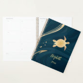 Gold Turtle Dark Blue Marble voegt naam en jaar to Planner (Display)