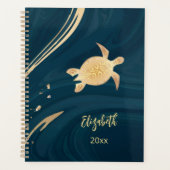 Gold Turtle Dark Blue Marble voegt naam en jaar to Planner (Voorkant)