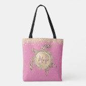 Gold Turtle Glitter Gepersonaliseerd op Roze Tote Bag (Achterkant)