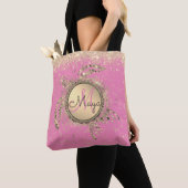 Gold Turtle Monogram Sterren Glitter Roze Tote Bag (Dichtbij)