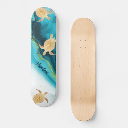 Gold Turtle Tribal Blauwgroen Ink Agate Monogram. Persoonlijk Skateboard (Voorkant)