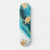 Gold Turtle Tribal Blauwgroen Ink Agate Monogram. Persoonlijk Skateboard (Voorkant)