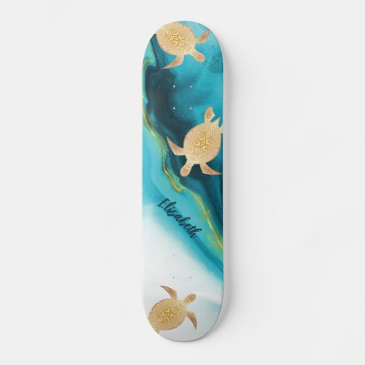 Gold Turtle Tribal Blauwgroen Ink Agate Monogram. Persoonlijk Skateboard (Voorkant)