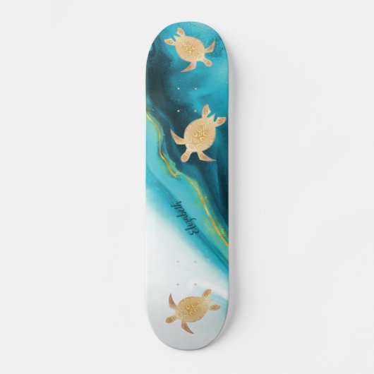 Gold Turtle Tribal Blauwgroen Ink Agate Monogram. Persoonlijk Skateboard (Voorkant)