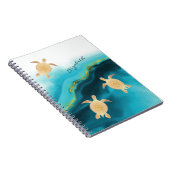 Gold Turtle Tribal Blauwgroen Ink Monogram Notitieboek (Rechterzijde)