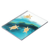 Gold Turtle Tribal Blauwgroen Ink Monogram Notitieboek (Linkerzijde)