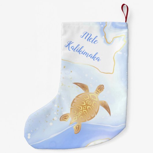 Gold Turtle Tribal Blue Marble Mele Kalikimaka Kleine Kerstsok (Achterkant)